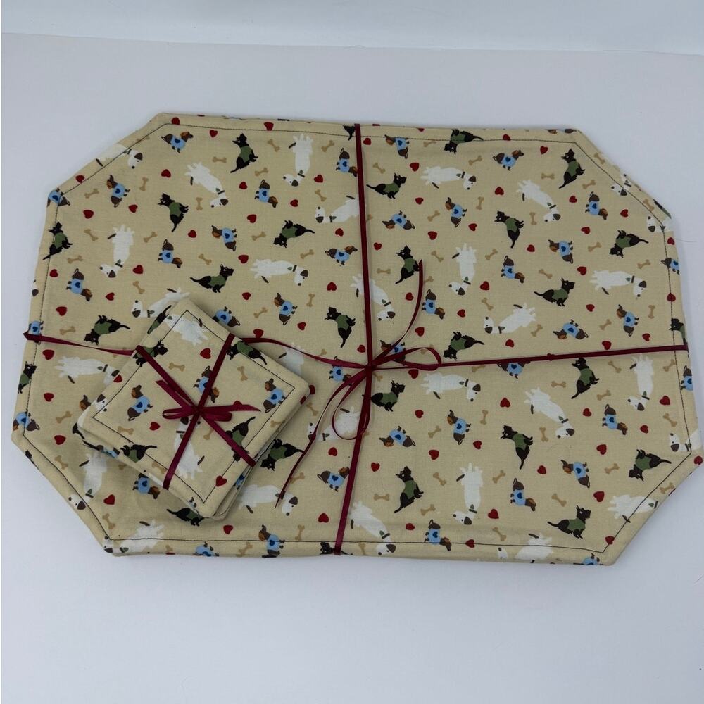 Dog Theme Handmade Placemats and Coasters Set of four NEW